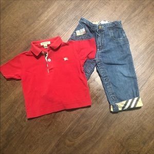Burberry 12 month toddlers jeans and polo shirt